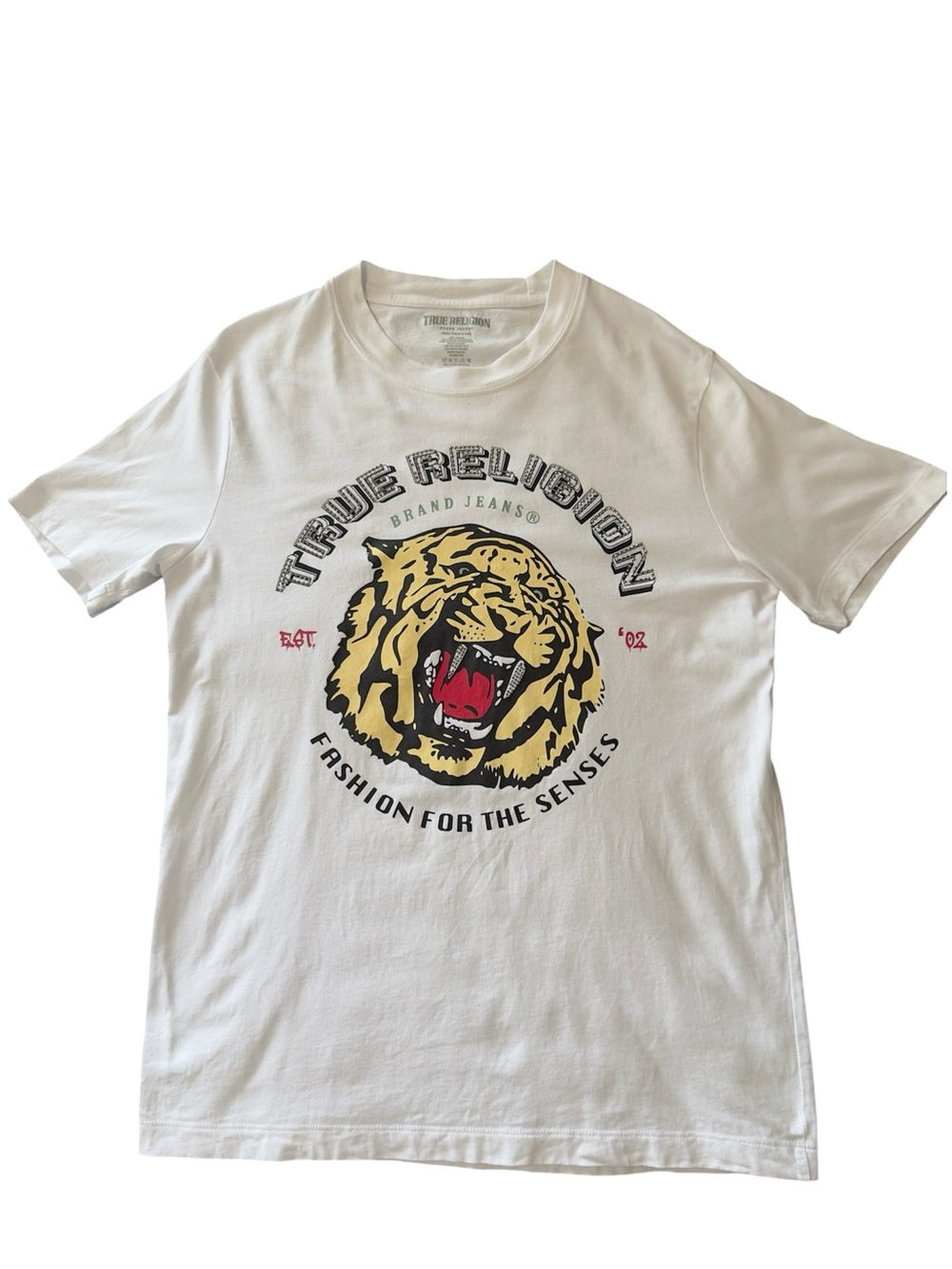 True Religion White Tee with Roaring Tiger Graphic